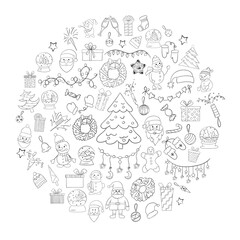 A set of Christmas icons with a thin line , vector doodle illustration