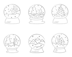 Set of snow balls icons with a thin line , vector illustration doodle