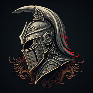 Medieval knight head vector for logo or design. Generative AI