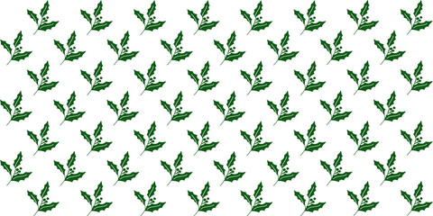 pattern with leaves green and white christmas background