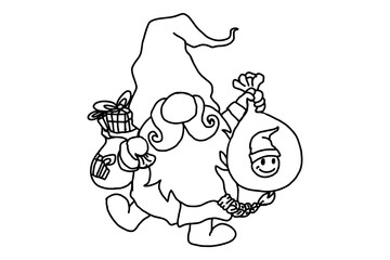Adorable Christmas Gnomes Carrying Some Gift Line Art Vector