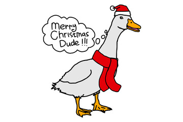 Christmas Animal - Adorable duck in a christmas hat and red scarf wishes you a merry christmas dude !!!