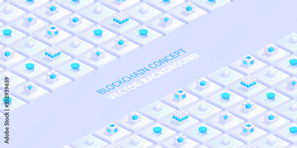 Poster blockchain concept. digital blocks connect with each other and shapes crypto chain. blocks or cubes,