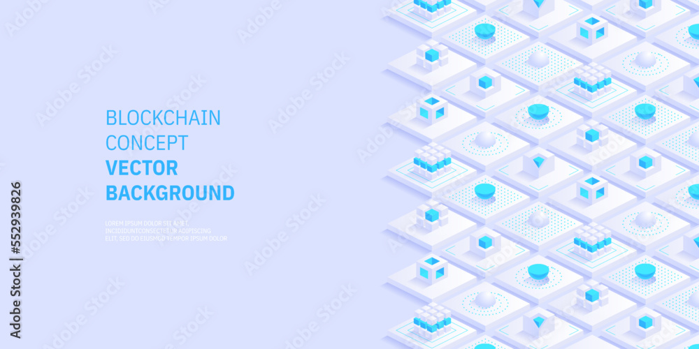 Poster blockchain concept. digital blocks connect with each other and shapes crypto chain. blocks or cubes,