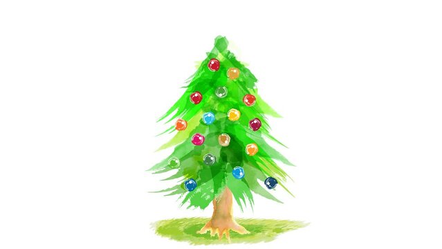 SDGs image watercolor Christmas tree and dove looping animation