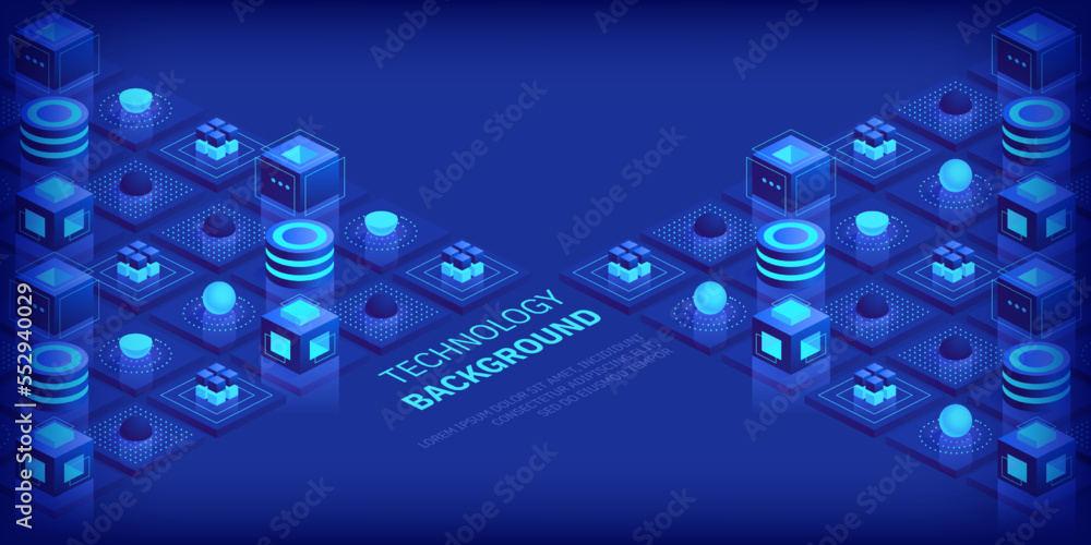 Poster abstract digital geometric tech elements. digital data concept with energy glowing elements composit