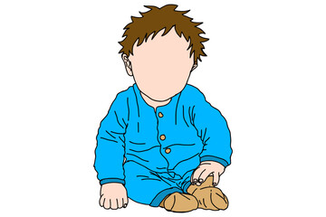 Baby boy wearing blue clothes sitting