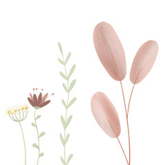 Pastell Illustration verschiedener Blumen und Pflanzen