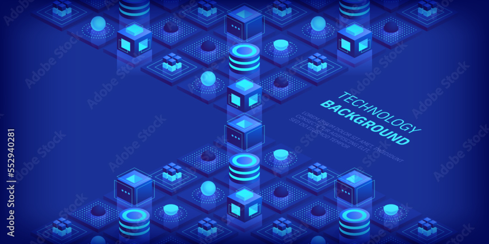 Poster abstract digital geometric tech elements. digital data concept with energy glowing elements composit