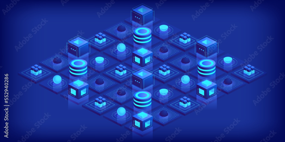 Poster abstract digital geometric tech elements. digital data concept with energy glowing elements composit