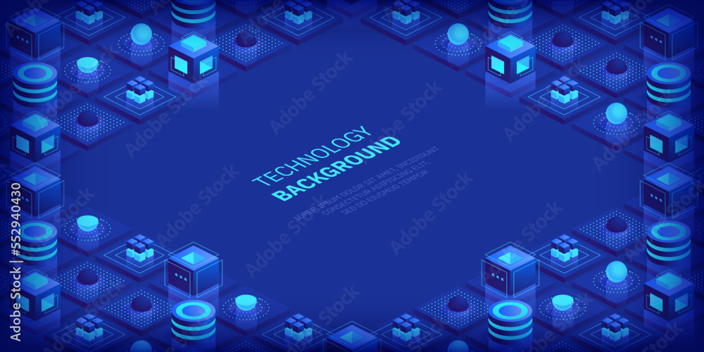 Poster abstract digital geometric tech elements. digital data concept with energy glowing elements composit