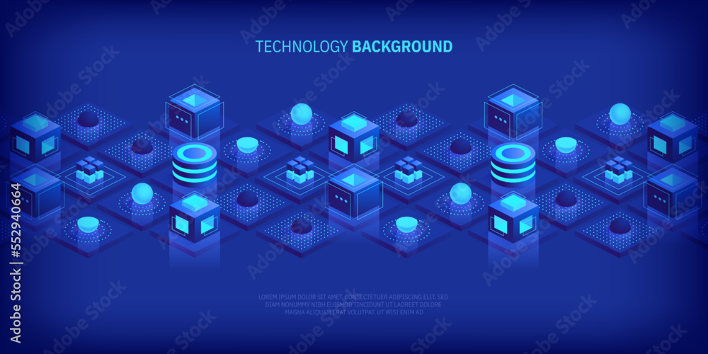 Poster abstract digital geometric tech elements. digital data concept with energy glowing elements composit