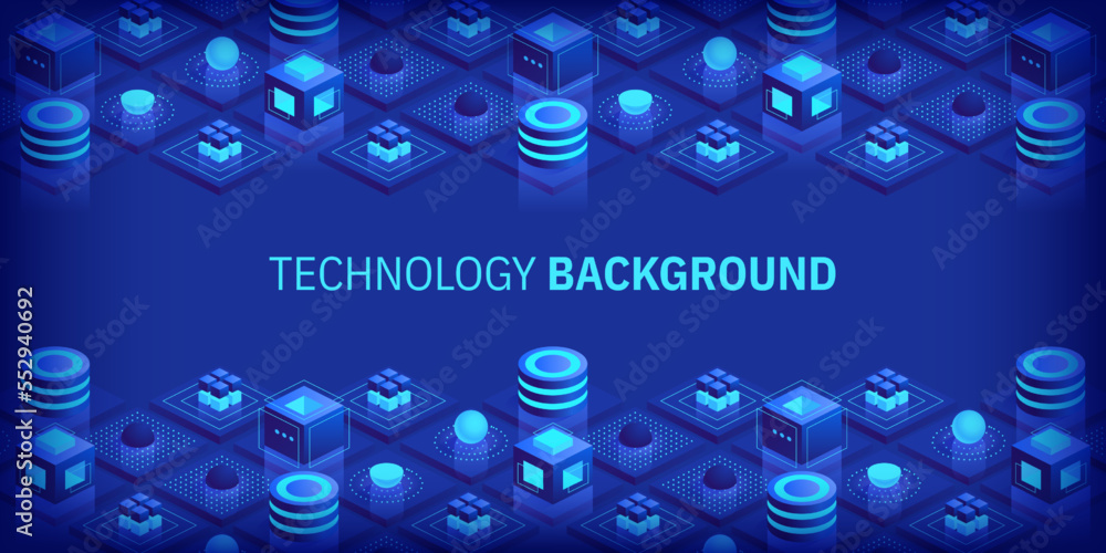 Poster abstract digital geometric tech elements. digital data concept with energy glowing elements composit