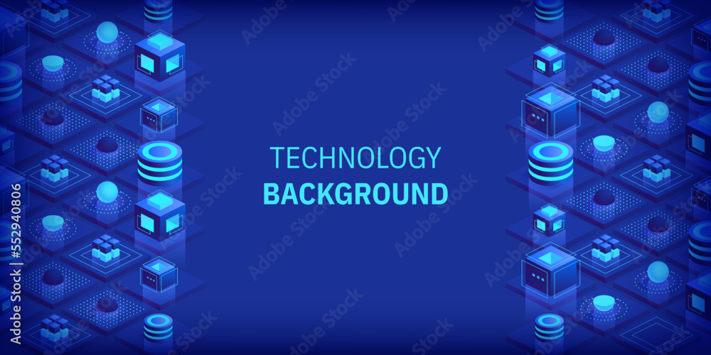 Poster abstract digital geometric tech elements. digital data concept with energy glowing elements composit
