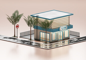 3D Rendering Gymnasium In Isometric View Exterior Background