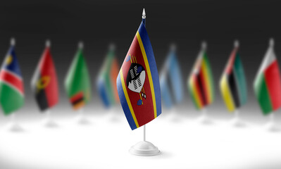 The national flag of the Swaziland on the background of flags of other countries