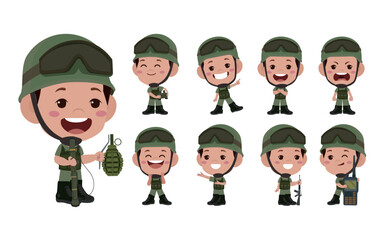 Set of soldier with different poses