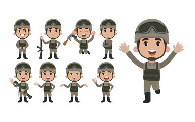 Set of soldier with different poses