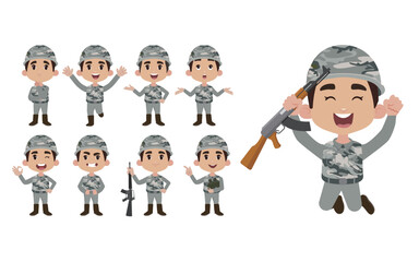 Set of soldier with different poses