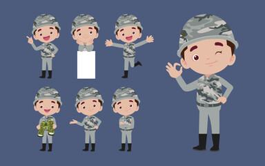 Set of soldier with different poses