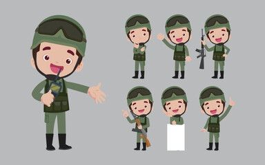 Set of soldier with different poses