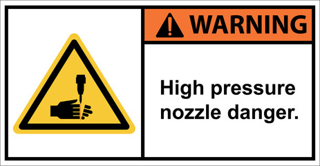 Do not put your hand near the high pressure nozzle.,Sign warning.