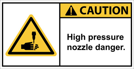 Do not put your hand near the high pressure nozzle.,Sign caution.