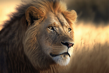 Fototapeta na wymiar Wild African lion in the savanna. Digital art 