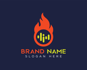 Fire flame play media logo icon vector template 