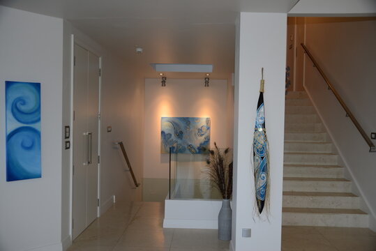 staircase and paintings