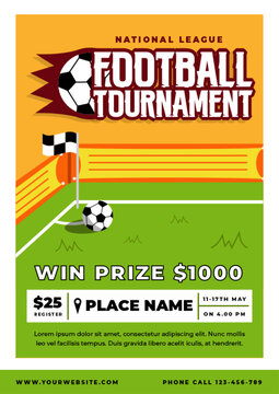 Football tournament sport event poster or flyer design template simple and elegant design