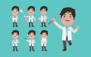 Doctor with different poses. vector