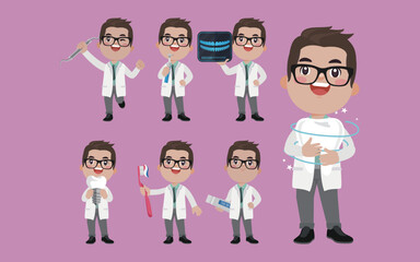 Fototapeta premium Doctor with different poses. vector