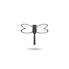 Black silhouette of dragonfly with shadow