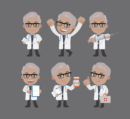 Doctor with different poses. vector
