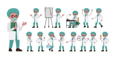 Naklejka premium Doctor with different poses. vector