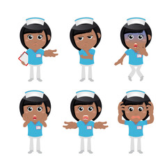 Nurse with different poses. vector