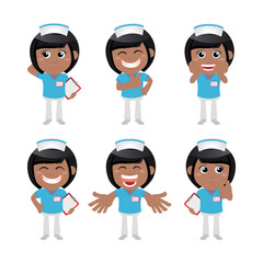 Nurse with different poses. vector