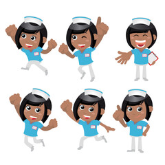 Nurse with different poses. vector
