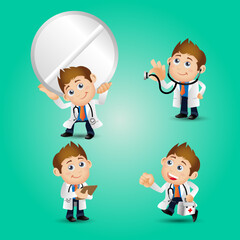 Doctor with different poses. vector