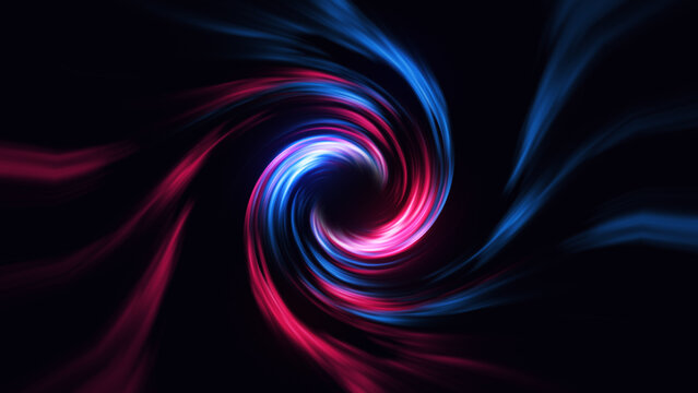 Abstract Wave Background. Red Blue Tunnel. Space Motion, Swirl. 3D Digital Galaxy 