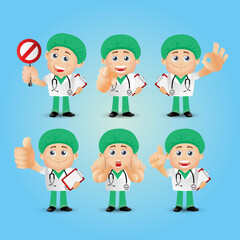 Doctor with different poses. vector