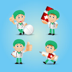 Doctor with different poses. vector