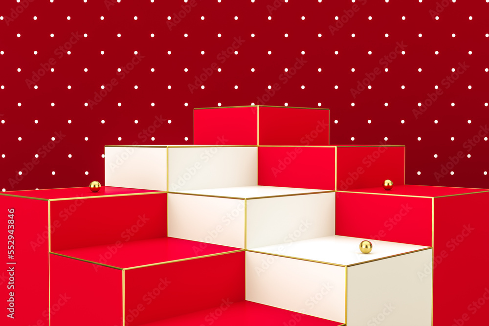 Poster winter christmas background with a podium stage for product display. 3d rendering.