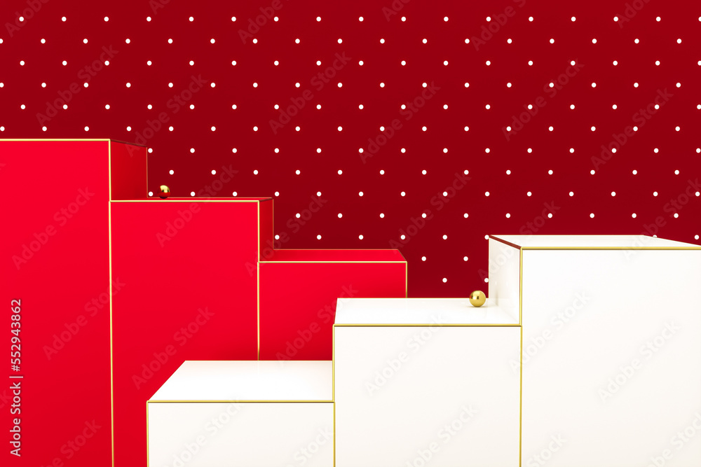 Aufkleber winter christmas background with a podium stage for product display. 3d rendering.