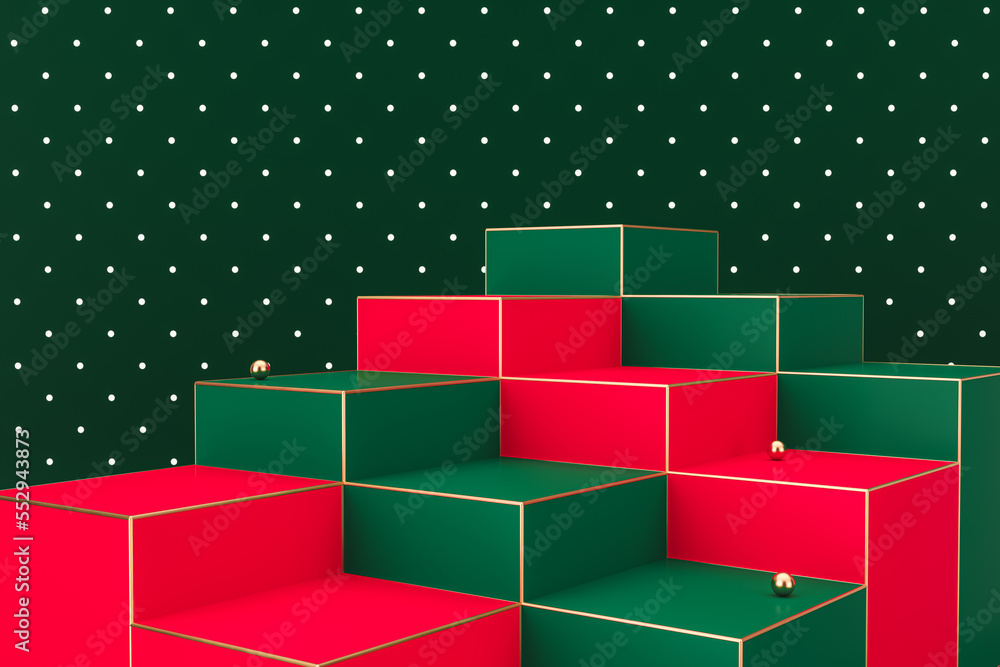 Aufkleber winter christmas background with a podium stage for product display. 3d rendering.