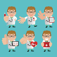 Doctor with different poses. vector