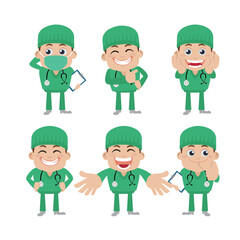 Doctor with different poses. vector