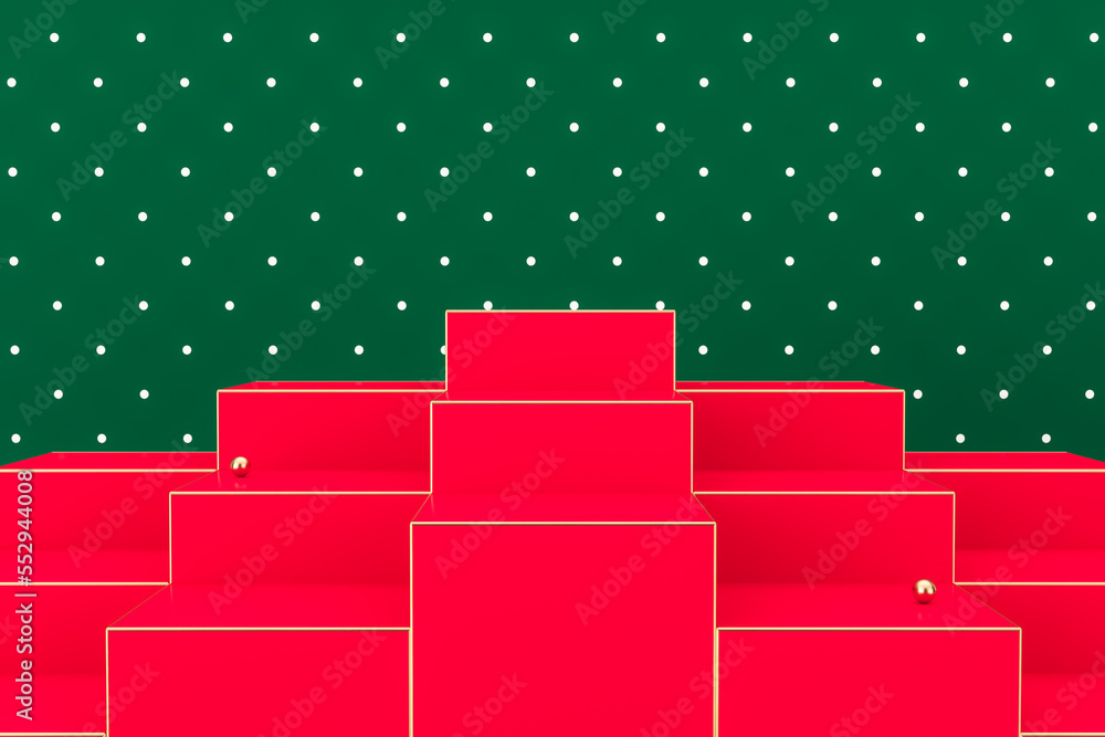 Aufkleber winter christmas background with a podium stage for product display. 3d rendering.