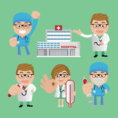 Doctor with different poses. vector-

